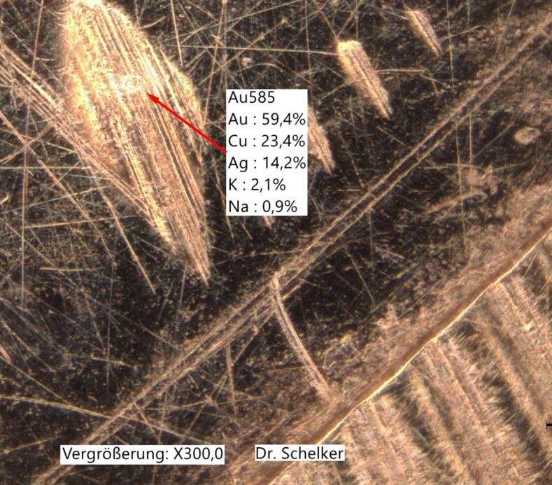 Präzise Feingehaltbestimmung einer Goldlegierung mittels LIBS-Analytik mit Anzeige der chemischen Elementverteilung