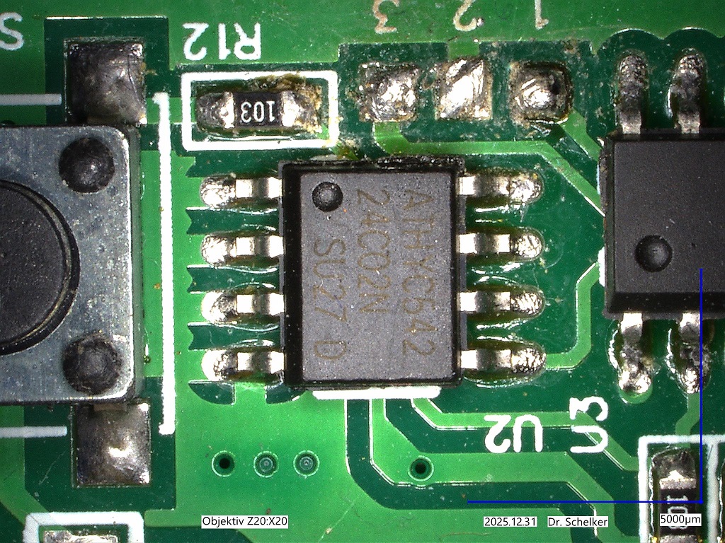 Zerstörungsfreie RoHS-Prüfung einer Elektronikplatine mittels LIBS-Analytik zum Nachweis von bleihaltigem Lot.